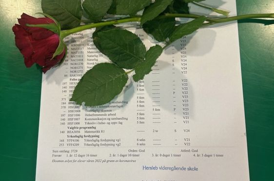 Bilde av vitnemål fra Hersleb vgs